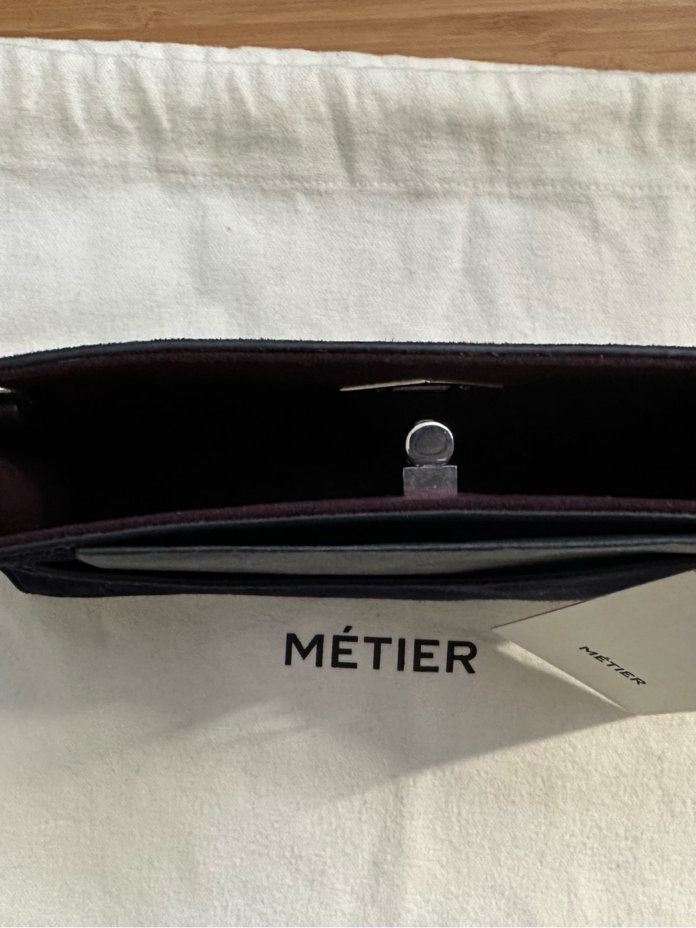 Metier London Ease 20 Clutch/Crossbody Navy Suede NWT - Picture 4 of 5